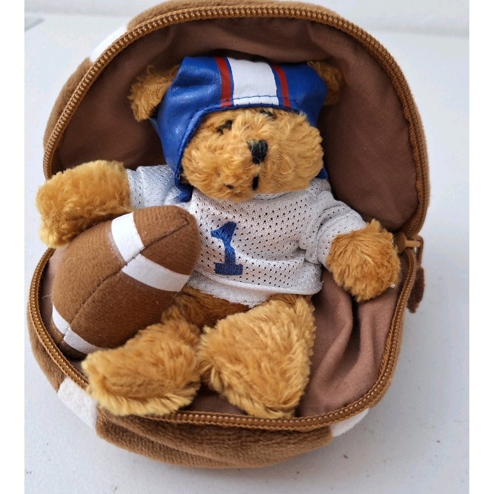 Vintage #1 Football Bear Plush Land Zip-Up Toy Fold-Out 7"